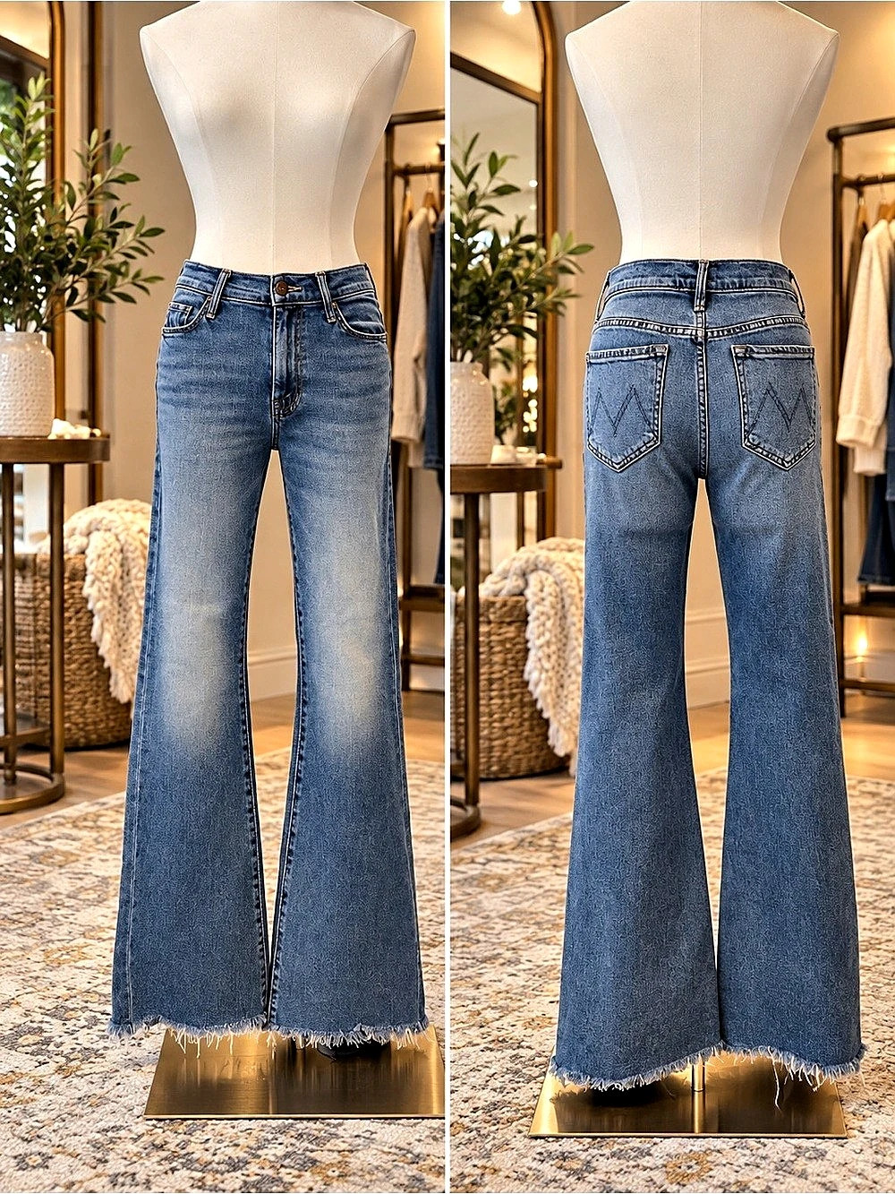 MOTHER The Weekender Fray Blue Flare Jeans
